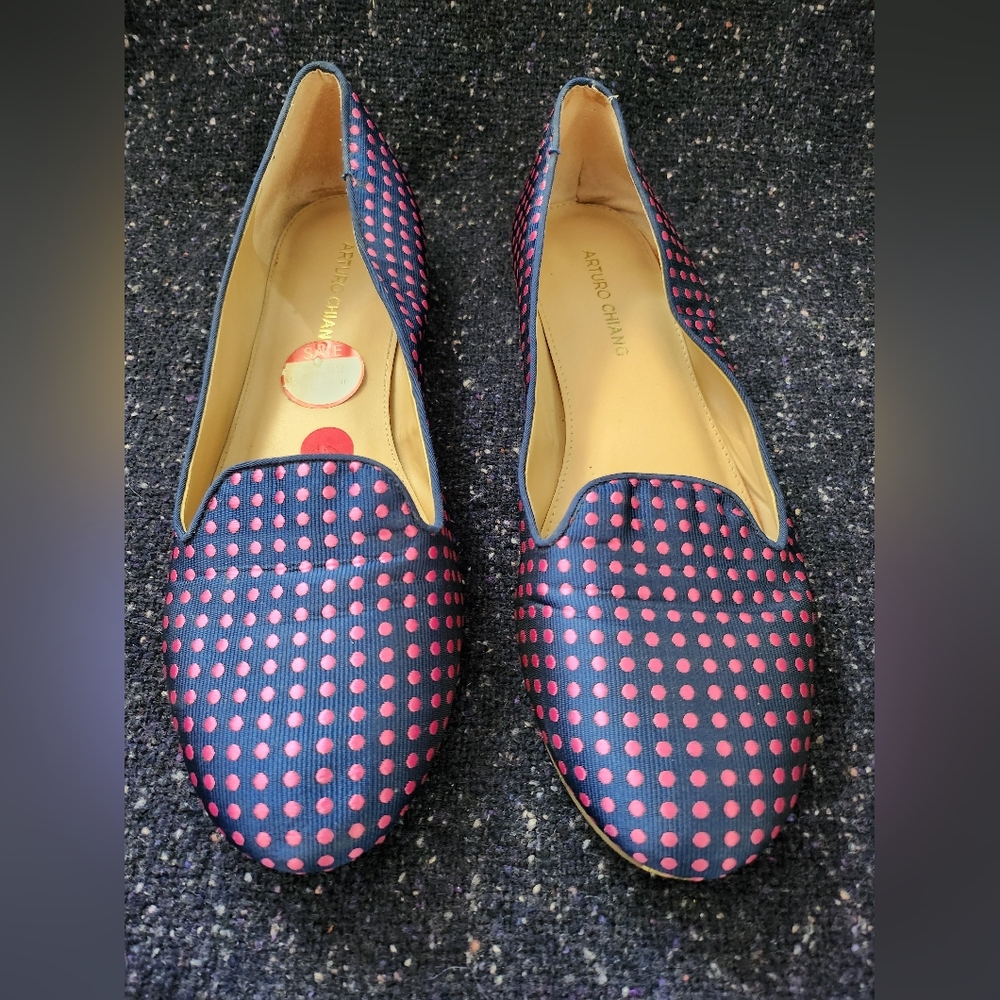 Arturo Chiang Navy Blue And Pink Polka Dot Size 10 Flats - Picture 4 of 5